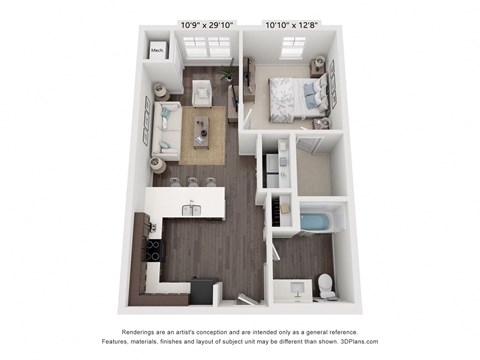 Floor plan for 1 bed, 1 bath, 706 sqft